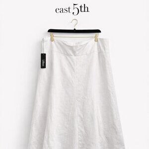 East 5th Size 18 White Linen Blend A-Line Skirt NWT Elegant Flowy Midi Classic